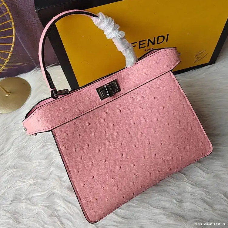 Vintage HOT Bag Fendi ISeeU In Leather Ostrich Peekaboo Pink Petite 0607